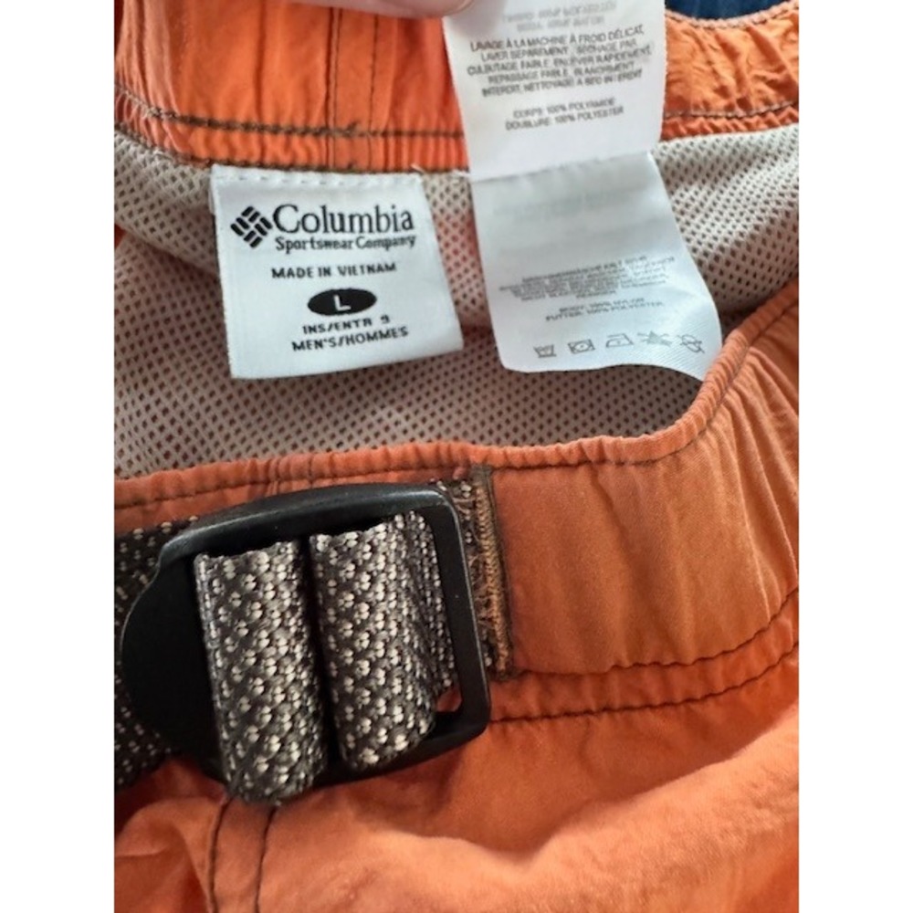 Columbia Men Orange Cargo Hiking Shorts Integrated Belt Mesh Size L 9 Inseam - Picture 2 of 3